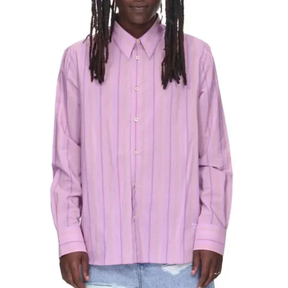 Wales Bonner Market Shirt Men's 50 Pink Stripe Point Collar Placket SIZE 46
